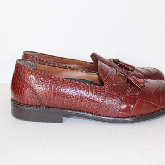 Ecco Genuine Snake Leather Tassel Loafers Shoes 42